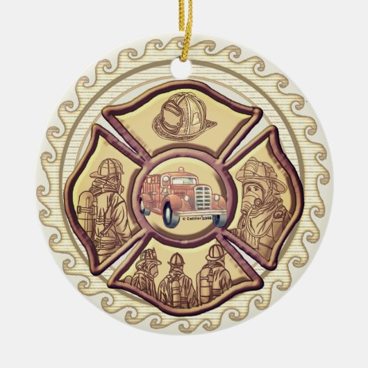 Maltese Cross Firefighter aangepaste brandweerlied Keramisch Ornament (Voorkant)