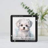 Maltese Dog Black Watercolor Christmas Feestdagenkaart (Staand voorkant)