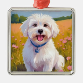 Maltese Dog | Flower Field Pet Painting Metalen Ornament
