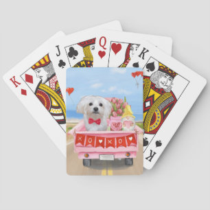 Maltese Dog Valentijnsdag Truck Pokerkaarten