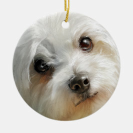 Maltese dog watercolor portrait keramisch ornament