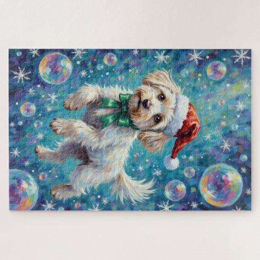 Maltese Floating in Iridescent Christmas Bubbles Legpuzzel (Horizontaal)