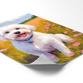 Maltese Hond Bloem Veld Schilderij Poster (Hoek)