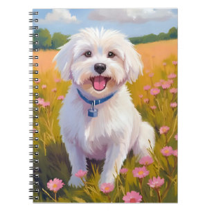 Maltese Hond Bloemenveld Schilderij Notitieboek
