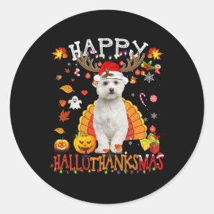 Maltese hond Halloween Kersthond Happy Hallotha Ronde Sticker
