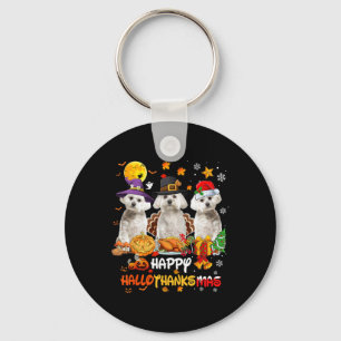 Maltese hond Happy Halloween Thanksgiving Merry Ch Sleutelhanger