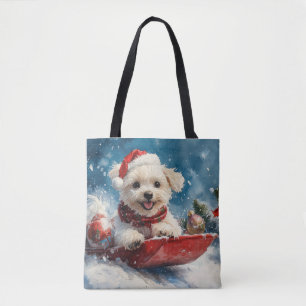 Maltese hond in slee laat het sneeuwen Kerstmis Draagtas
