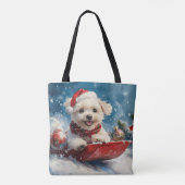 Maltese hond in slee laat het sneeuwen Kerstmis Draagtas (Achterkant)