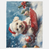 Maltese hond in slee laat het sneeuwen Kerstmis Fleece Deken (Voorkant)