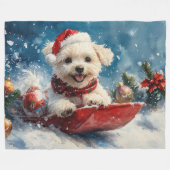 Maltese hond in slee laat het sneeuwen Kerstmis Fleece Deken (Voorkant (Horizontaal))