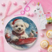 Maltese hond in slee laat het sneeuwen Kerstmis Papieren Bordje (Feest)