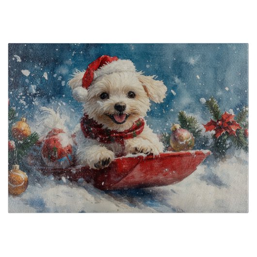 Maltese hond in slee laat het sneeuwen Kerstmis Snijplank (Voorkant)