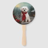 Maltese Hond in Sneeuw Kerstmis Handwaaier (Achterkant)