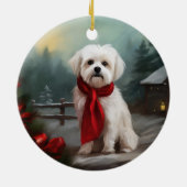 Maltese Hond in Sneeuw Kerstmis Keramisch Ornament (Achterkant)