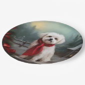 Maltese Hond in Sneeuw Kerstmis Papieren Bordje (Gekanteld)