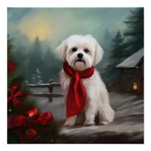 Maltese Hond in Sneeuw Kerstmis Perfect Poster