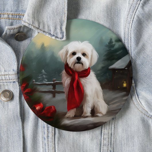 Maltese Hond in Sneeuw Kerstmis Ronde Button 6,0 Cm (In situ)