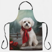 Maltese Hond in Sneeuw Kerstmis Schort (Voorkant)