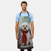 Maltese Hond in Sneeuw Kerstmis Schort (Gedragen)