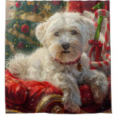 Maltese Hond Kerstfeest Douchegordijn (Voorkant)