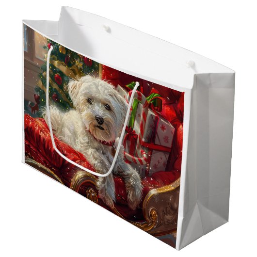 Maltese Hond Kerstfeest Groot Cadeauzakje (Voorkant Gekanteld)