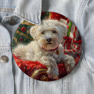Maltese Hond Kerstfeest Ronde Button 6,0 Cm