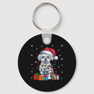 Maltese hond lelijke kerstverlichting Santa Hat Ma Sleutelhanger
