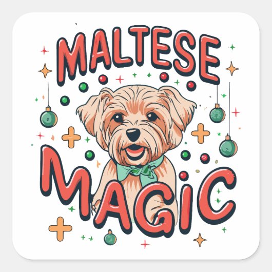 Maltese Hond Magic - Kerstmis in Retro jaren 80 St Vierkante Sticker (Voorkant)