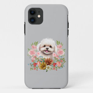 Maltese hond met bloemen, klauwhout iPhone 11 hoesje