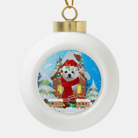 Maltese hond met kerstcadeaus keramische bal ornament (Voorkant)