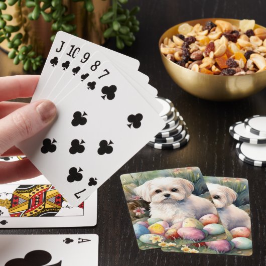 Maltese Hond met Paaseieren Vakantie Pokerkaarten (Insitu)