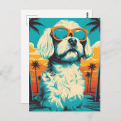 Maltese hond met zonnebril op het strand briefkaart (Voorkant / Achterkant)