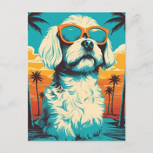Maltese hond met zonnebril op het strand briefkaart (Voorkant)