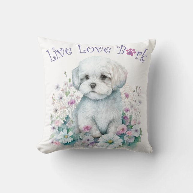 Maltese hond Mom Floral Kussen (Voorkant)