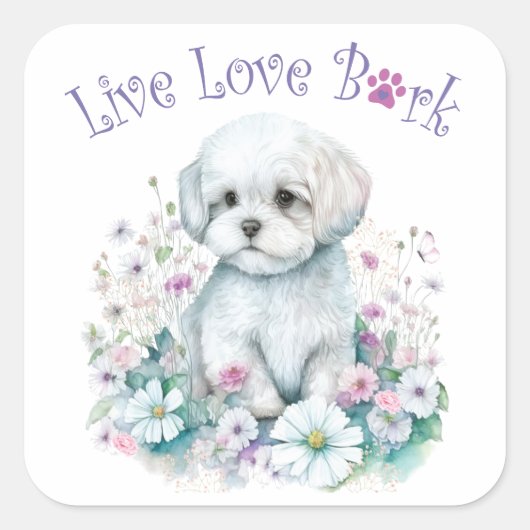 Maltese hond Mom Floral Vierkante Sticker (Voorkant)