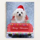Maltese hond op sneeuw in kerstwagen planner (Voorkant)