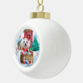 Maltese hond op sneeuwkerstmis keramische bal ornament (Rechts)