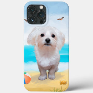 Maltese hond op strand iPhone 13 pro max hoesje