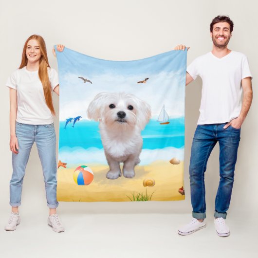 Maltese hond op strand fleece deken (In situ)