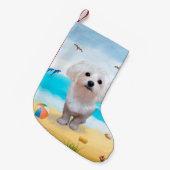Maltese hond op strand kleine kerstsok (Voorkant (Hangend))