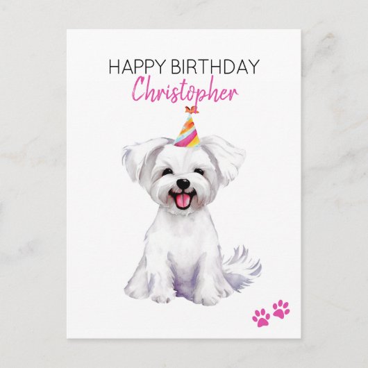 Maltese Hond Persoonlijke Verjaardagswens  Briefkaart (Voorkant)