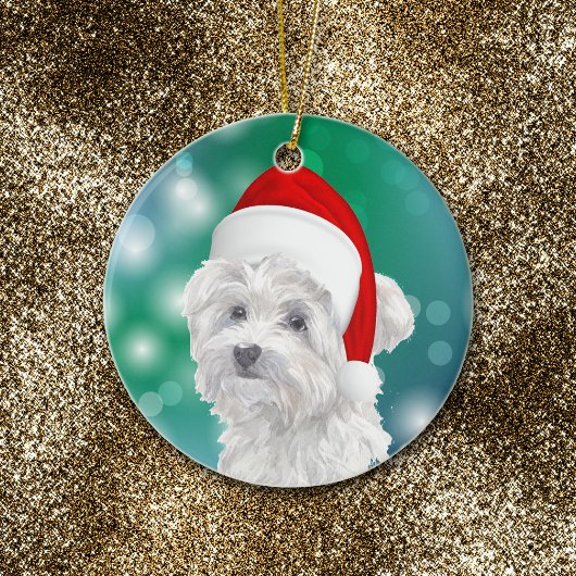 Maltese hond Red Santa Hat Kerstmis Keramisch Ornament