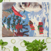 Maltese hond rent in de sneeuw met kerst Pet Theedoek (Gevouwen)