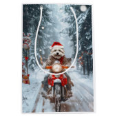 Maltese Hond Rijden Motorfiets Kerstmis Medium Cadeauzakje (Voorkant)