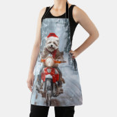 Maltese Hond Rijden Motorfiets Kerstmis Schort (Insitu)