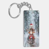 Maltese Hond Rijden Motorfiets Kerstmis Sleutelhanger (Voorkant Links)