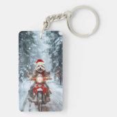 Maltese Hond Rijden Motorfiets Kerstmis Sleutelhanger (achterkant)