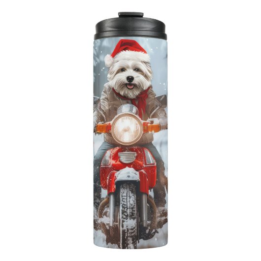 Maltese Hond Rijden Motorfiets Kerstmis Thermosbeker (Voorkant)