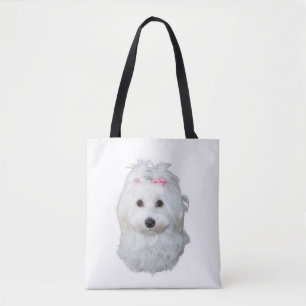 Maltese hond schoonheid roze boog perfectie draagtas