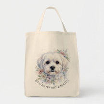 Maltese Hond Voor- en Achteraanzicht Aquarel Boods